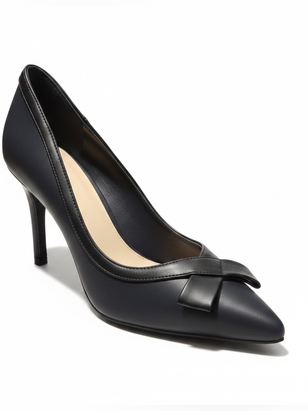 Black Pointed-Toe High Heel Pumps with Bow
